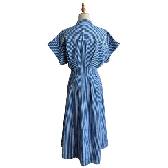 Anthropologie Pilcro Short Sleeve Midi Shirt Dress Blue White Stripe Size XS New - Picture 5 of 11